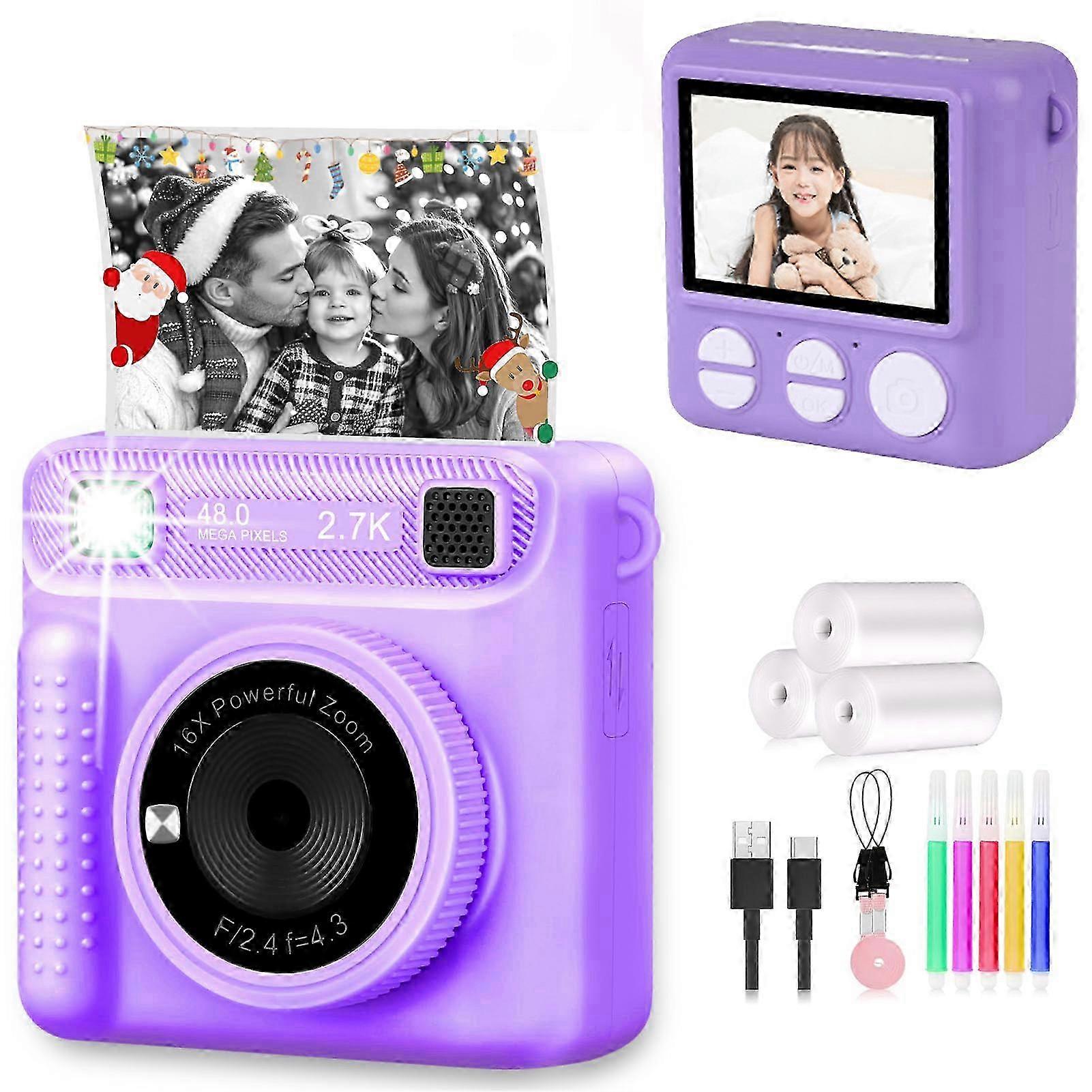 Camera for Kids Instant Print,Portable Camera with 32G Card & 1080p Video,Instant Print Camera with Color Pens for DIY,Over 3 Years Old for 
