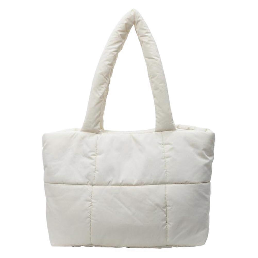 Women's Shoulder Bag  Quilted Buffer Fabric, Large Capacity, White, Everyday Use And Travel