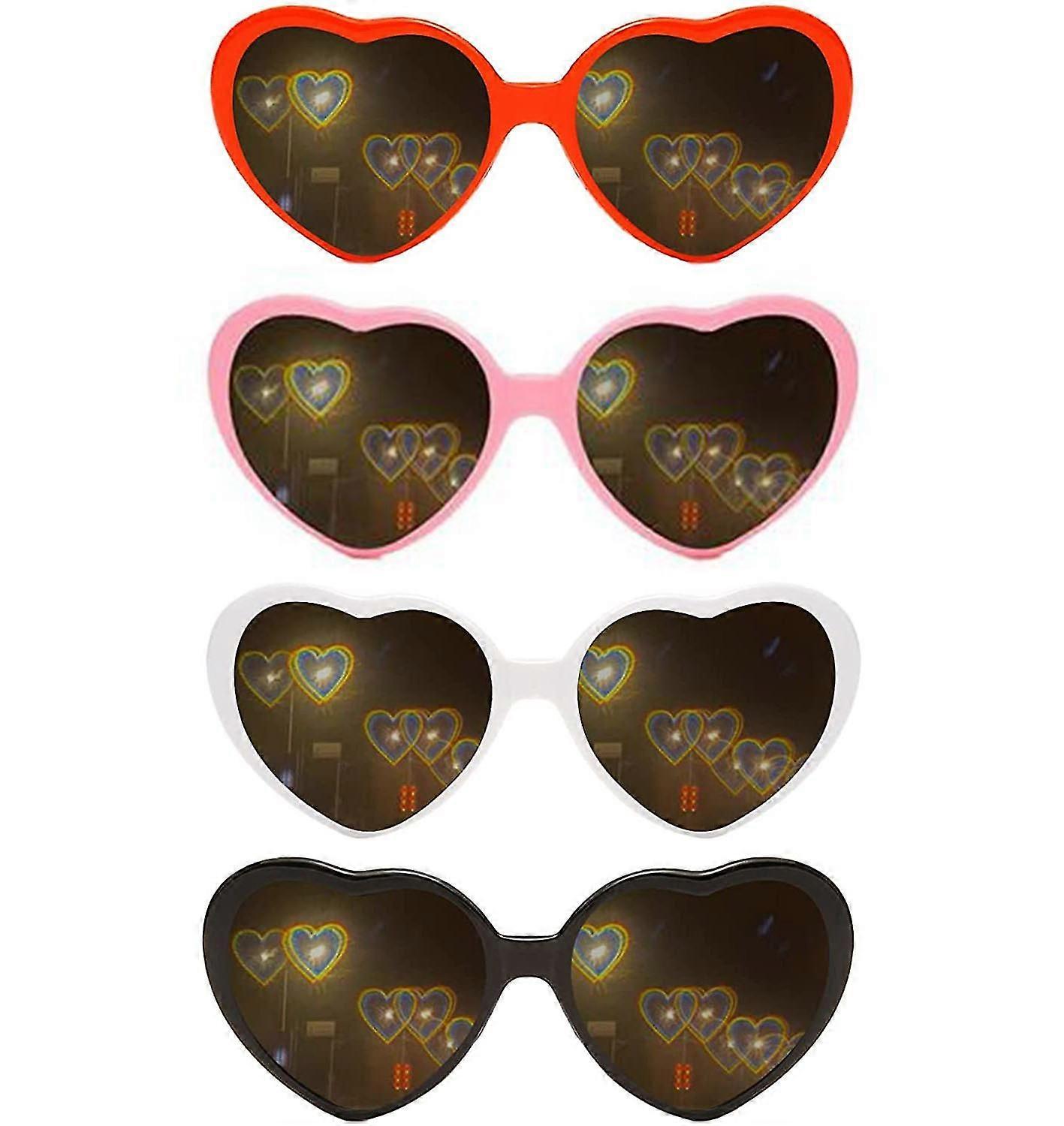 4pcs Heart Effect Diffraction Glasses, 3d Heart Sunglasses That Can Turn The Light Into A Heart Shape, He