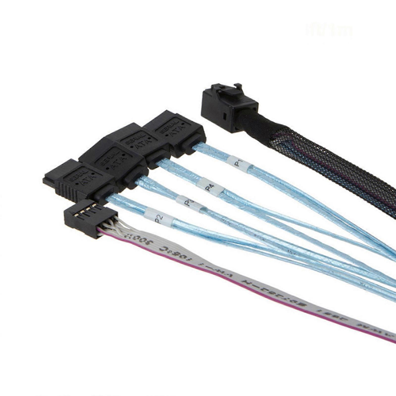 Fast Speed 12Gb MiniSAS SFF 8643 to 4SATA 7Pin with Sideband Cable, 0.5M for Data Storage Multicolor