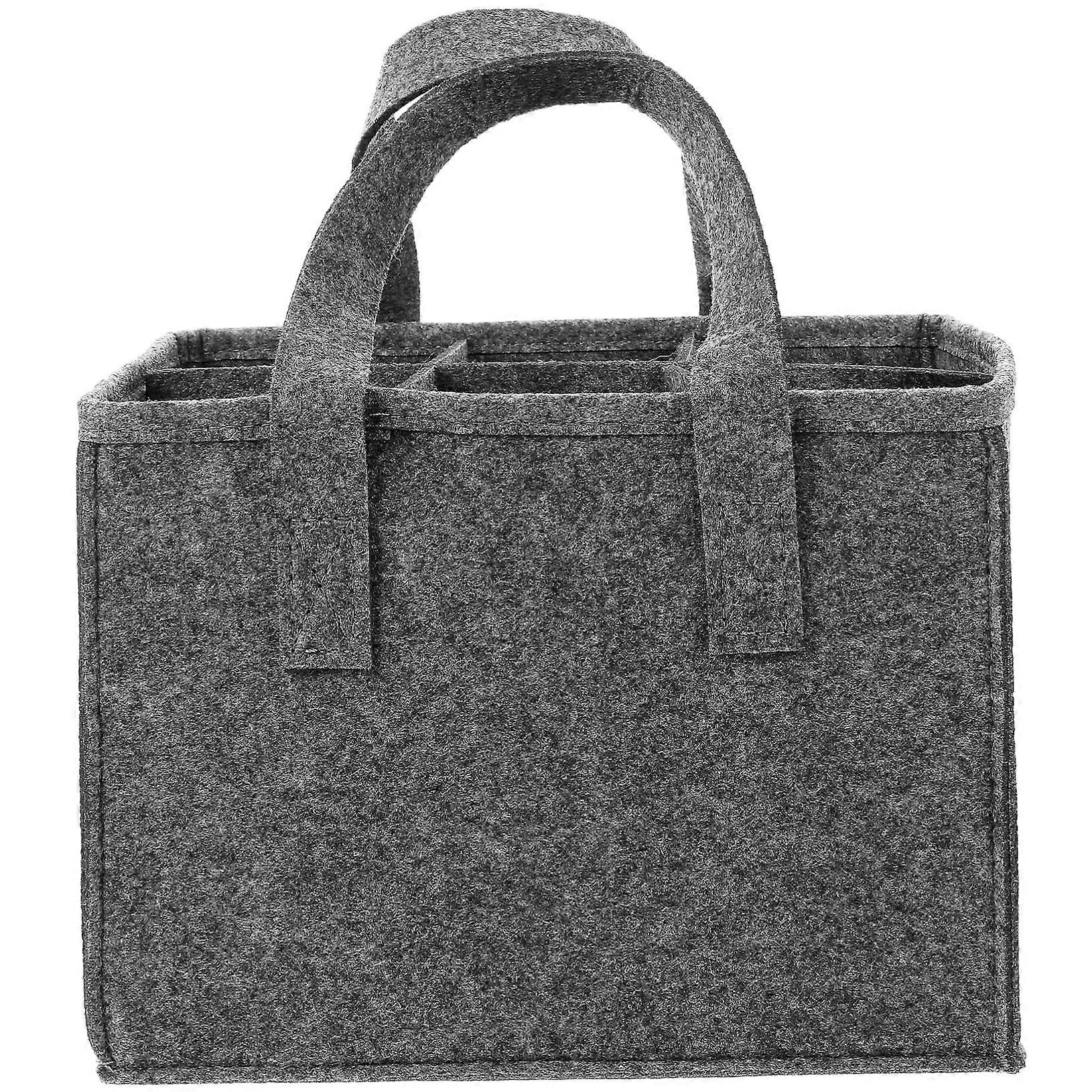 6Bottle Portable Wool Felt Wine Bottle Carrier Bag Fits Standard Bottles Gray Edging Divided Compartments Reusable Tote
