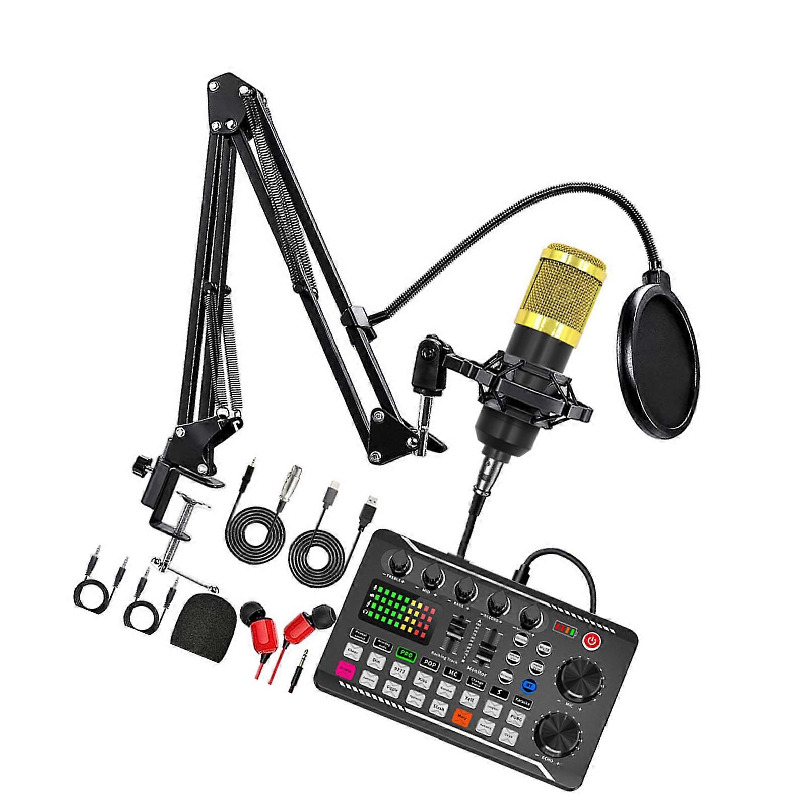 Podcast Equipment Set Podcast Mixer V8S Sound Card with BM800 Microphone & Earphone for Studio Live Broadcast  gold