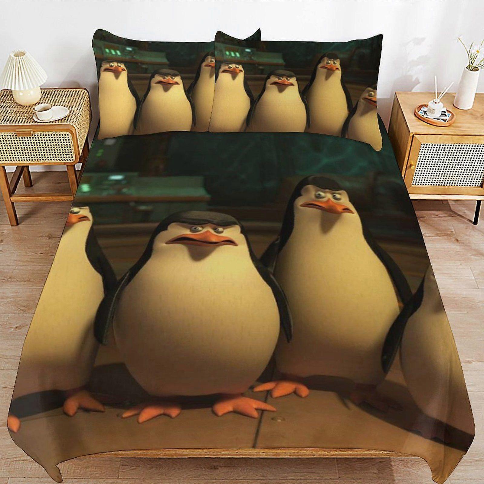 E11 The Penguins of Madagascar Super Soft Bedding Quality Stitch Lightweight Zipper Feature Duvet Cover Sets for Sleeping F11