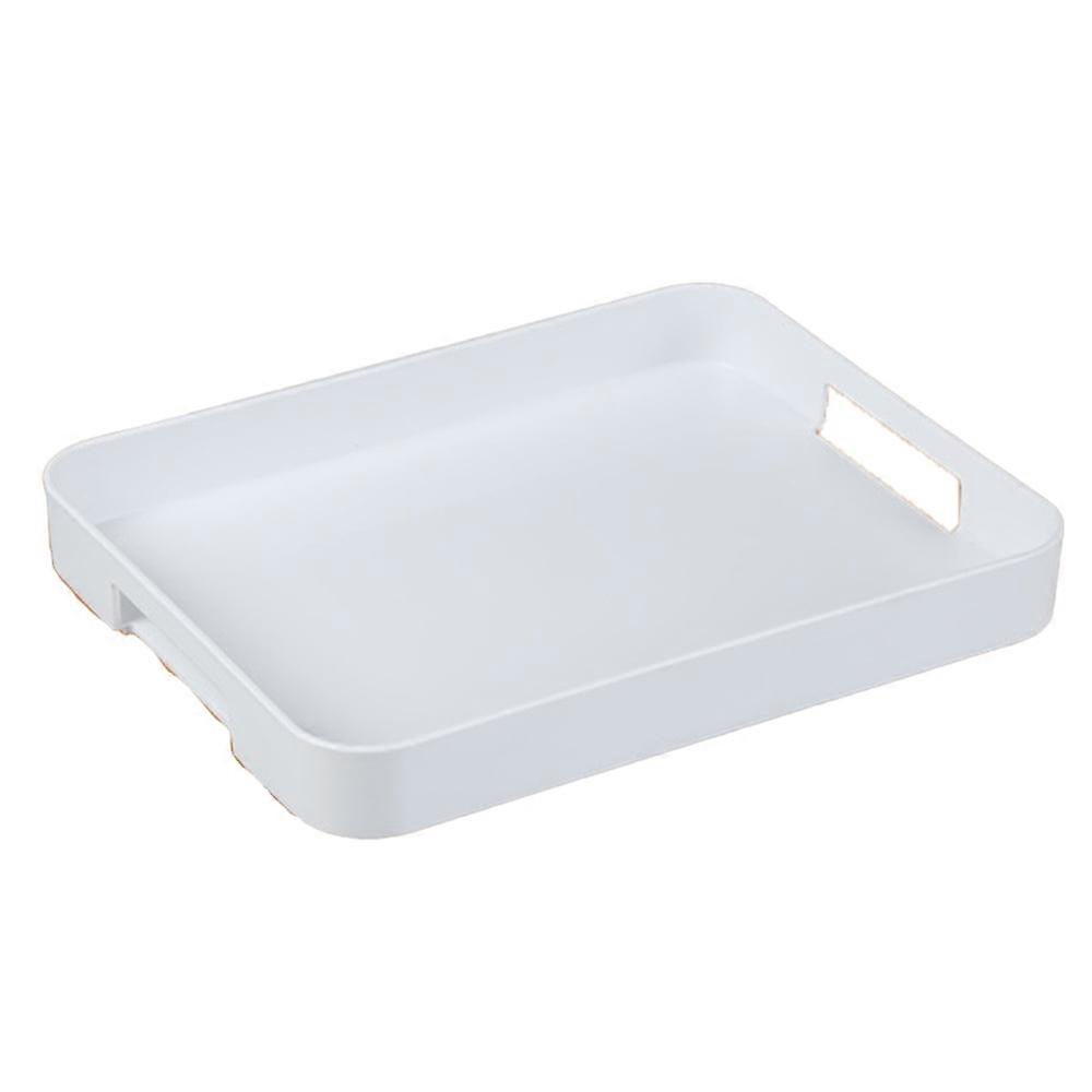 Daradara White Serving Tray with Handles, Stackable Rectangle Plastic Platter, Compatible with Kitchen, Bathroom Vanity Organizing