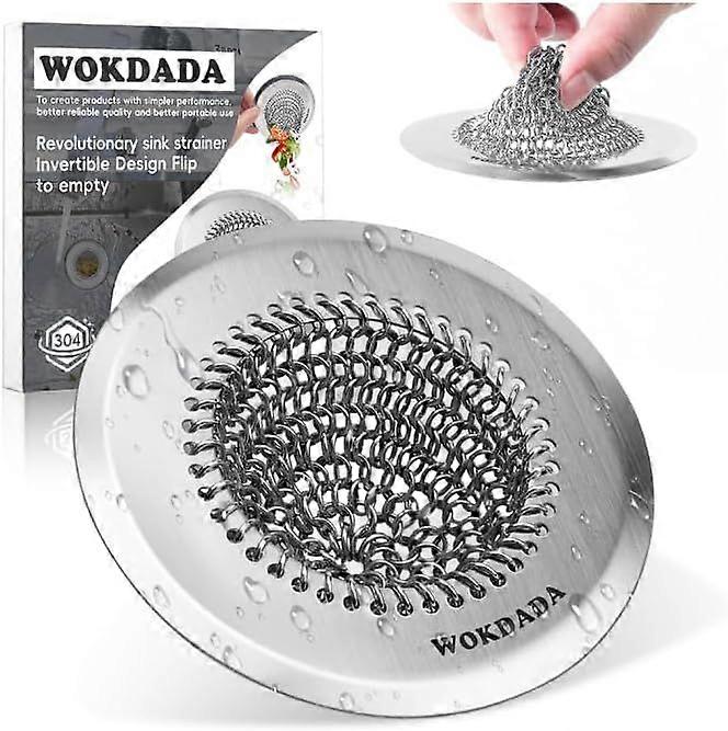 Revolutionary Sink Strainer/Patented Reversible Chain Mesh, Effortless Cleaning & Debris Catcher, Large Capacity, No Clog, 304 Stainless Steel & Rust-