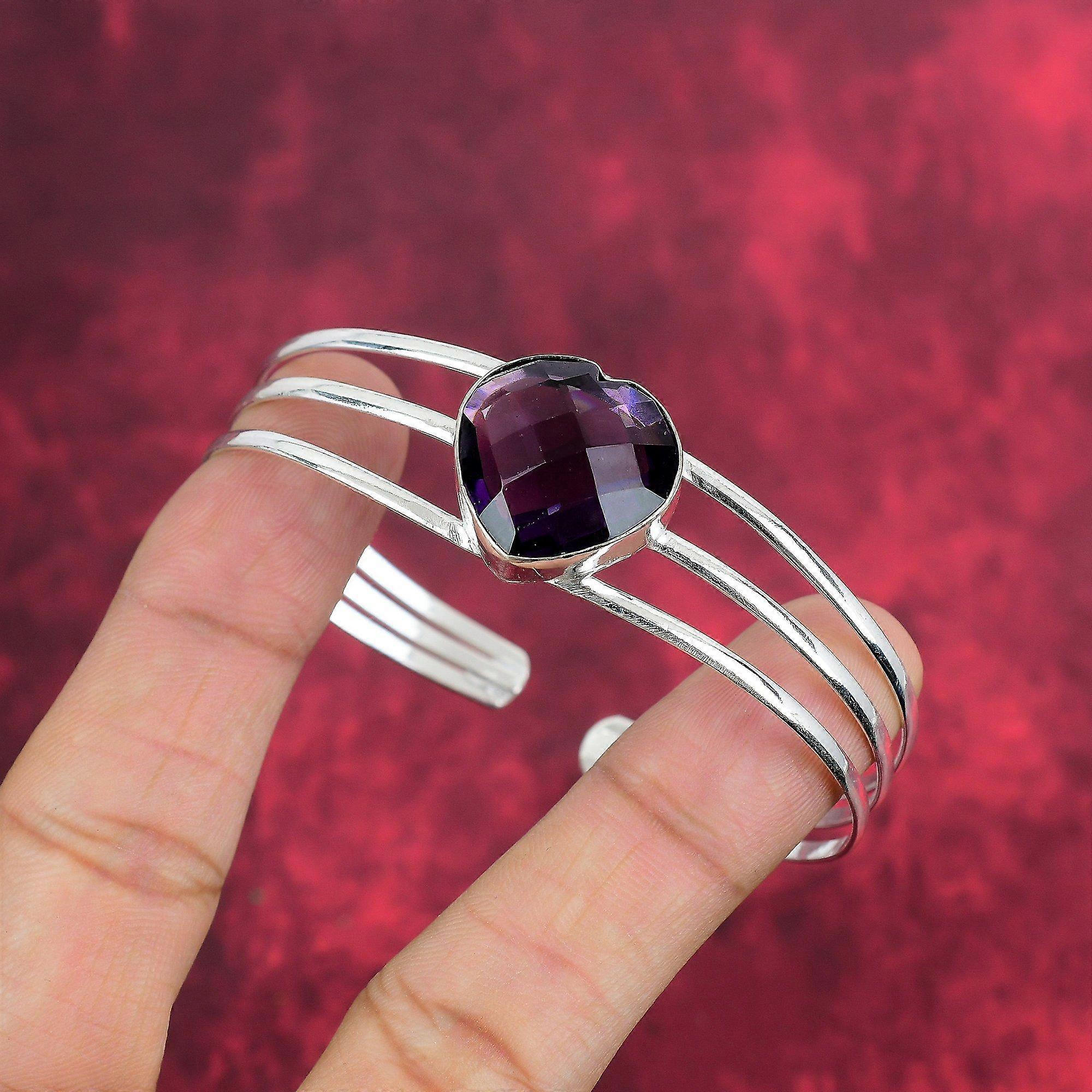 Amethyst Bangle Gemstone Jewelry, 925 Solid Sterling Silver Bangle, Gift For Women Handmade Bangle
