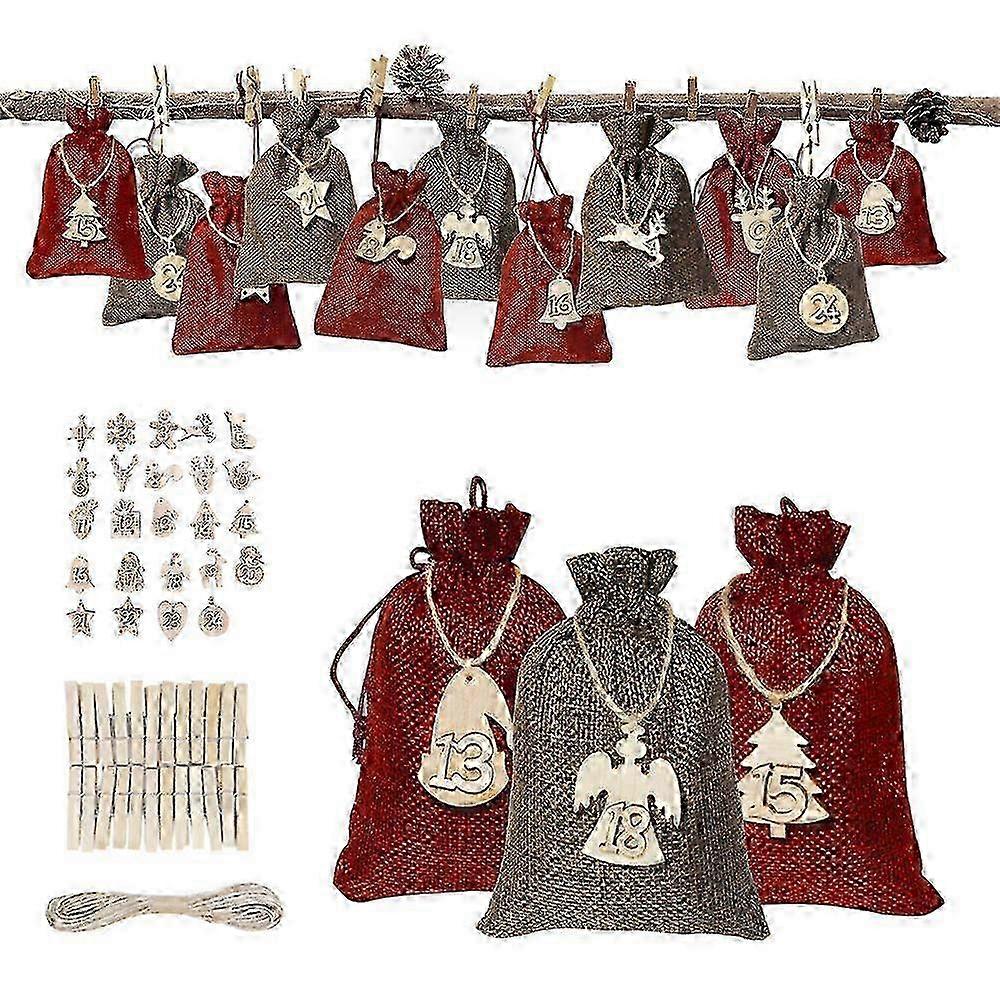 Advent calendar bag with wooden tag for festive countdown