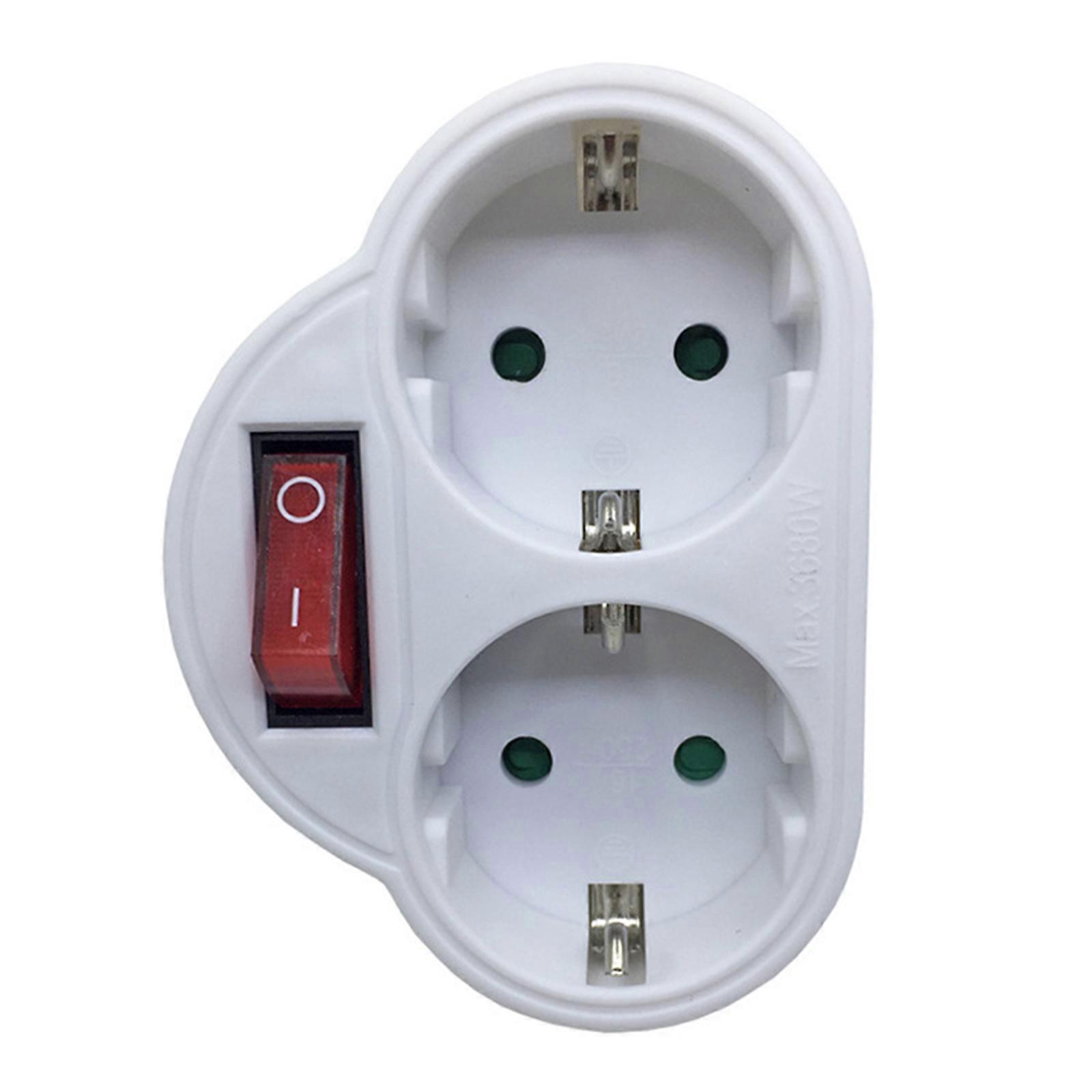 Portable 1 to 2 Outlet Converter Adapter for European and German Plugs with Built In Power Switching Control Button Multicolor