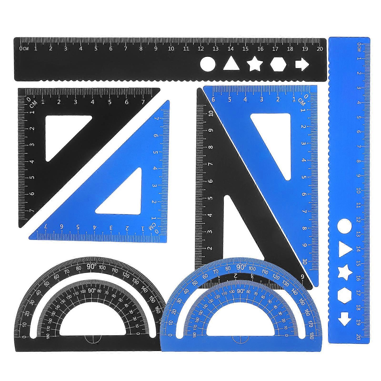 Multi Functional Metal Ruler Set With Protractor Triangle For School Home Use Drawing Tools 8Pcs