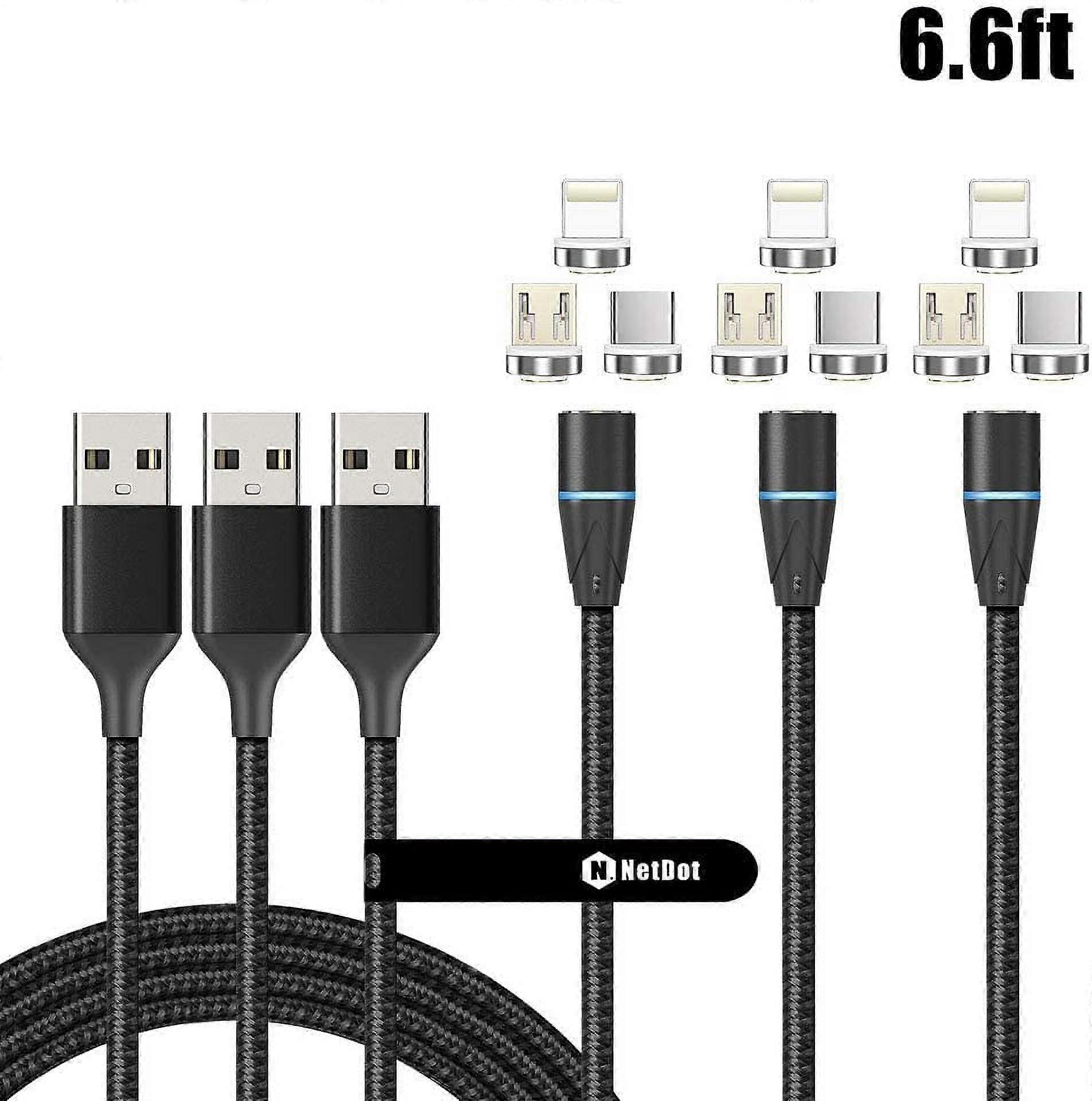 Gen 12 3in1 Magnetic Fast Charging Cable & Data Sync Compatible Micro USB, USB-C and i-Devices (6.6ft/3
