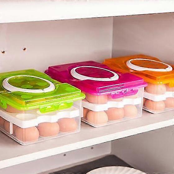 Double layer plastic egg case - 24 grids airtight fridge storage box