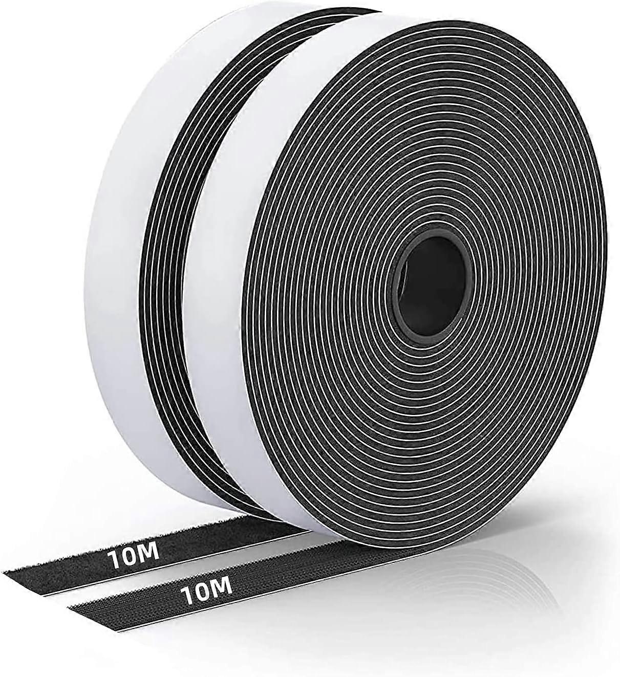 Self-Adhesive Hook and Loop Tape - 10Mx20mm Double Sided Sticky Back Strips (Black)
