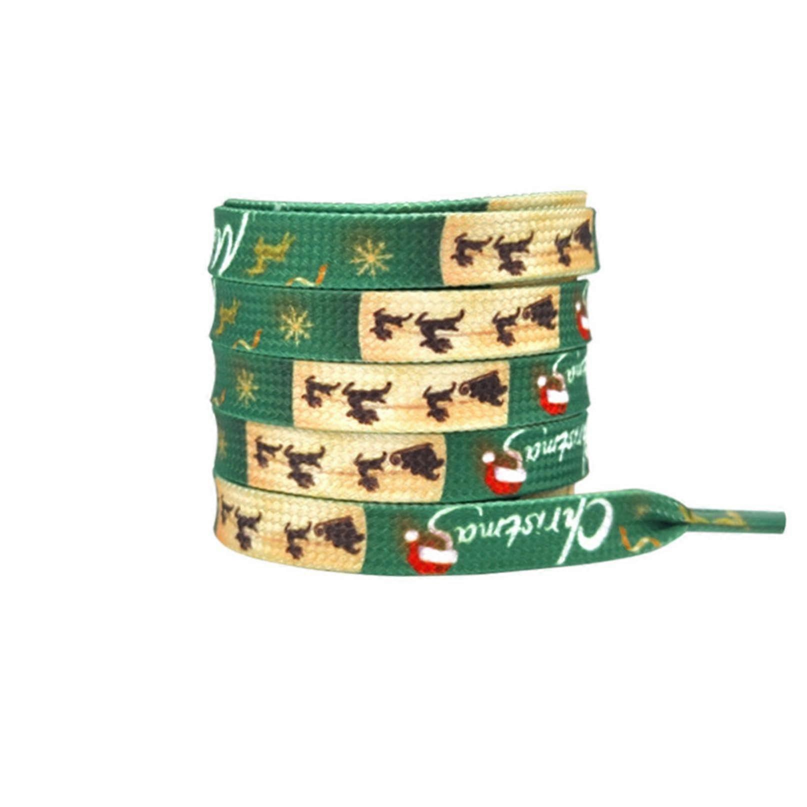 Christmas Printed Polyester Shoe Laces for Sneakers and Boots with Festive Green Patterns