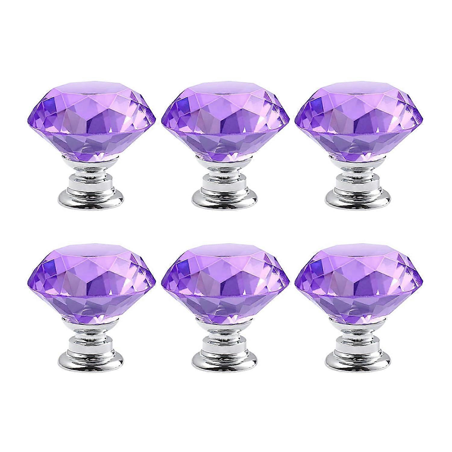6 Pack Purple Crystal Cabinet Knobs 1.2' Glass Drawer Pulls for Dresser, Vanity, Bathroom