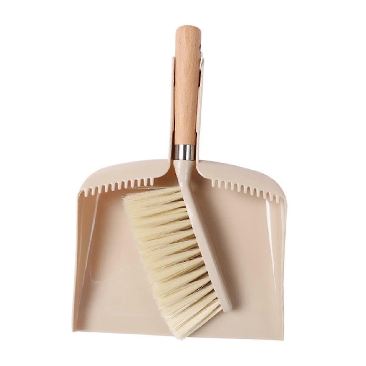 Mini Broom and Dustpan Set for Desktop and Keyboard Cleaning with Durable Beige Design