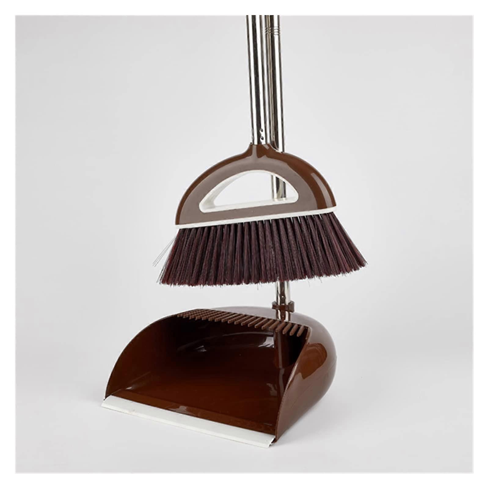 Broom and Dustpan Set with Soft Bristles, Foldable Design for Home Cleaning, Gold and Brown