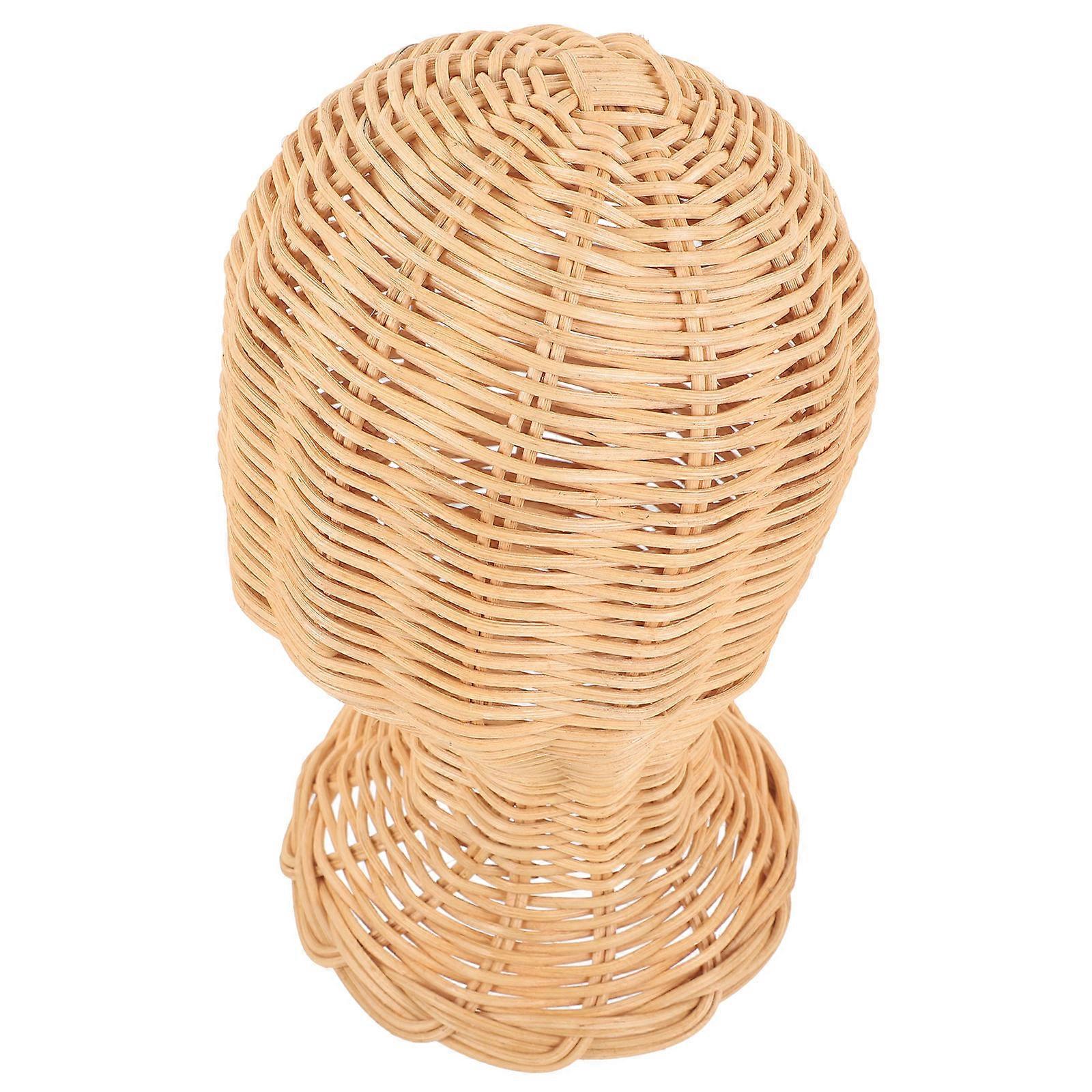 Beige Rattan Cap Holder for Display Use 2Pcs Desktop Hat Showcase