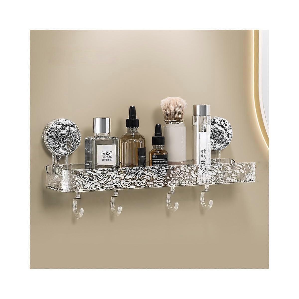 Suction Cup Bathroom Storage Rack with Hooks, NoDrill Wall Mounted Organizer for Toilet and Shower