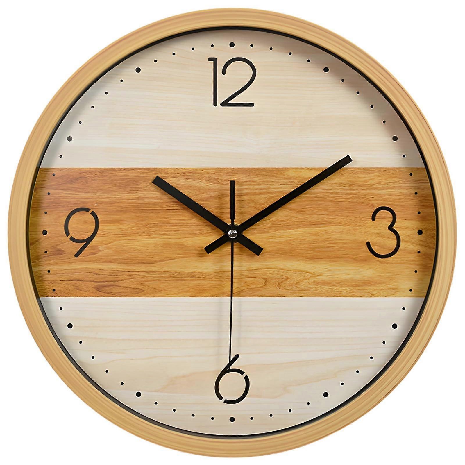 Silent Quartz Wall Clock with Bamboo Texture, Colorful Hands, Battery Operated for Home or Office