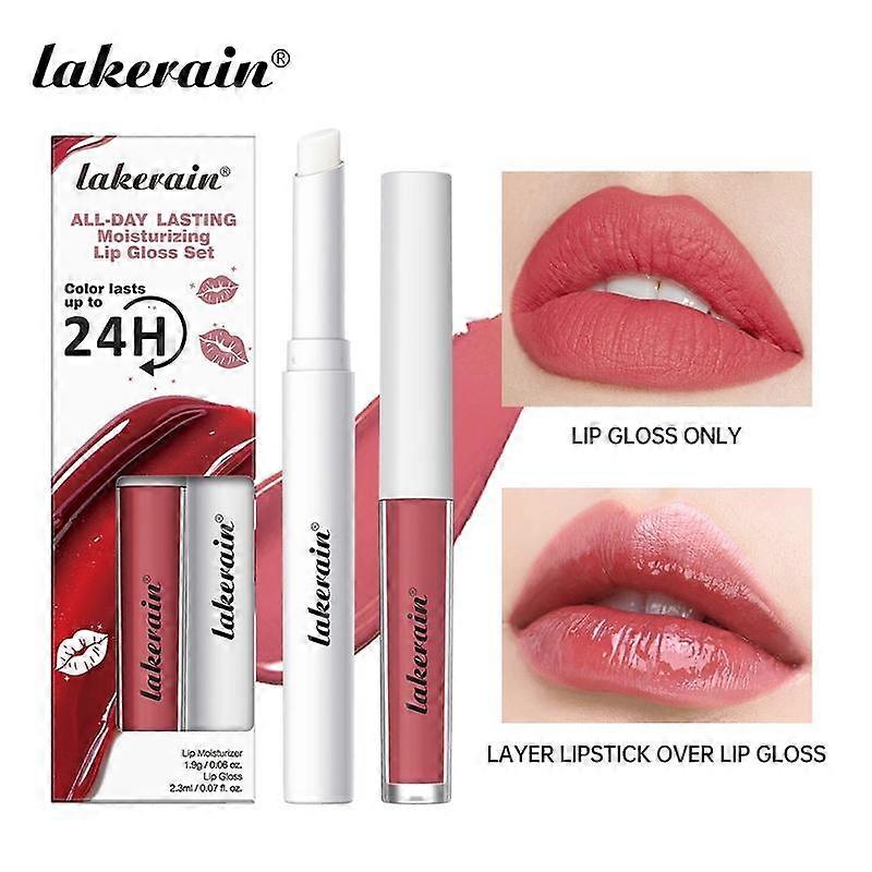 Lip Gloss Set - Long-Lasting High-Pigment Lip Stain + Moisturizing Lipstick Combo, Waterproof Sweatproof Smudge-Proof Formula, Matte & Gloss