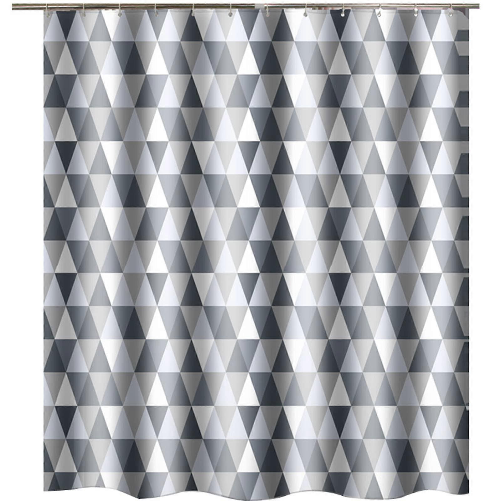 Waterproof Fabric Shower Curtain Triangle Textured Design with Reinforced Grommets, 260x200cm
