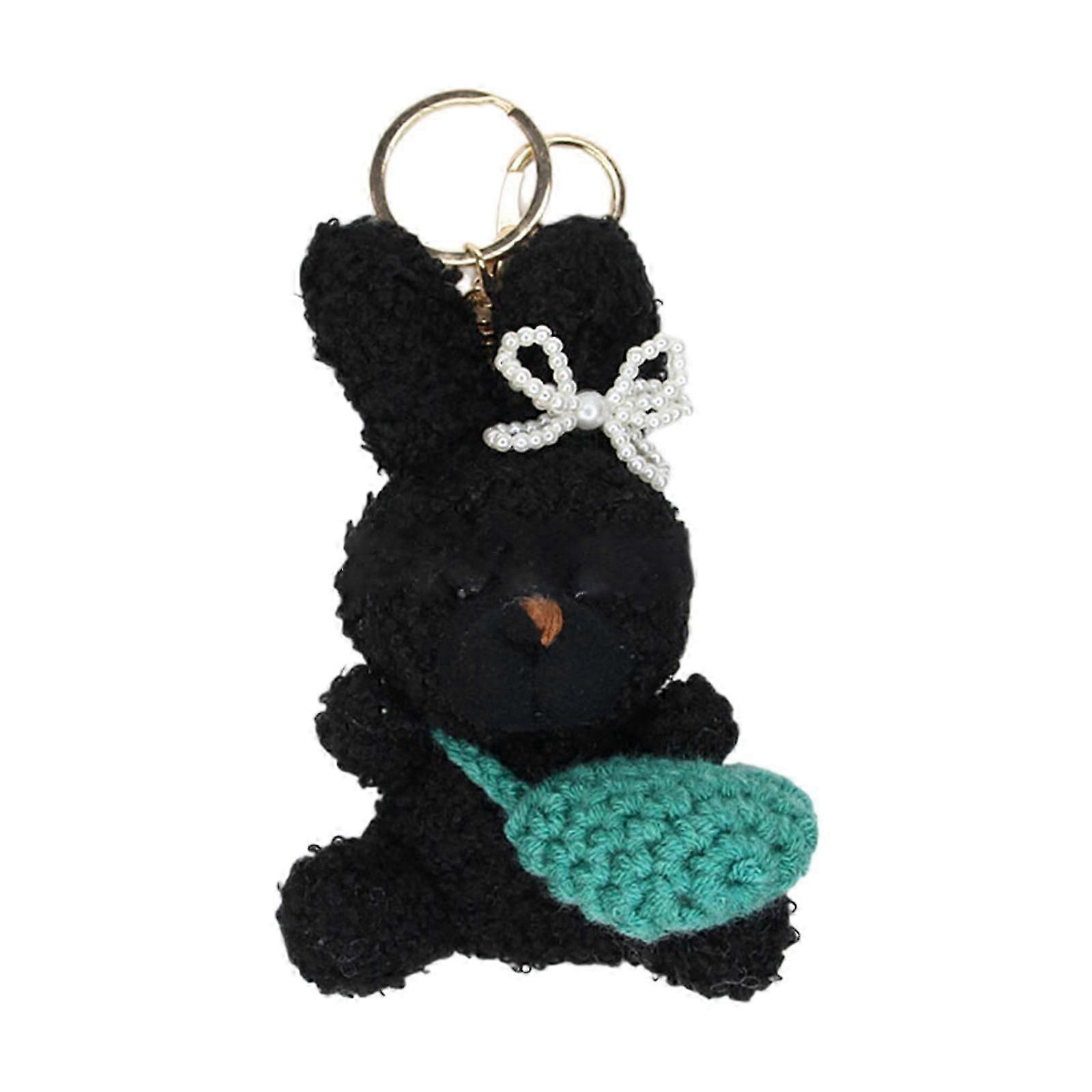 Bowknot Curly Rabbit Keyring Lovely Plush Animal Keychain Versatile Key Rings with Bag Pendant Fashionable Accessory Violet