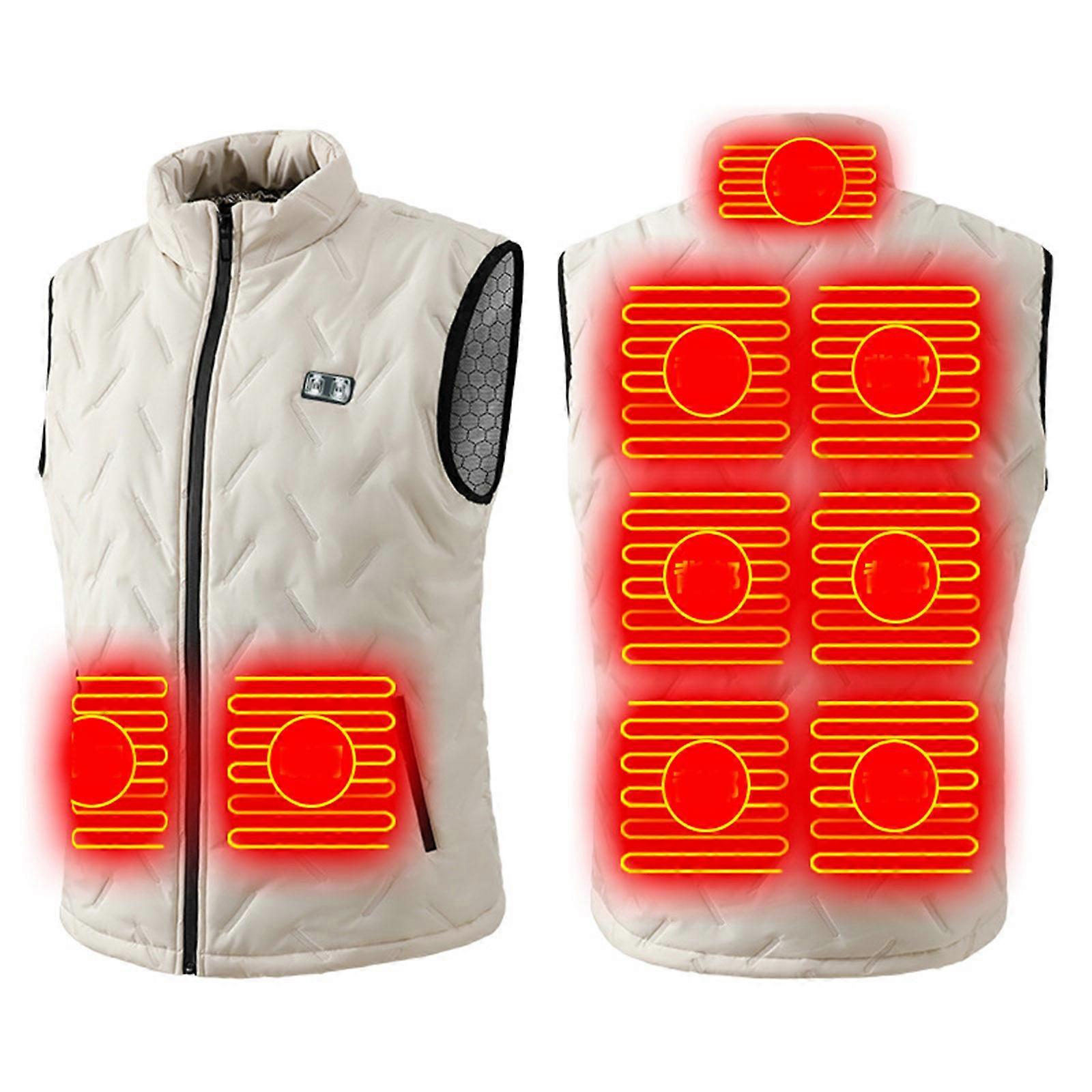 Lightweight Winter Heated Vest 9 Zone Heating Adjustable Temperature USB Compatibility Windproof Stand Collar Jacket  White XL