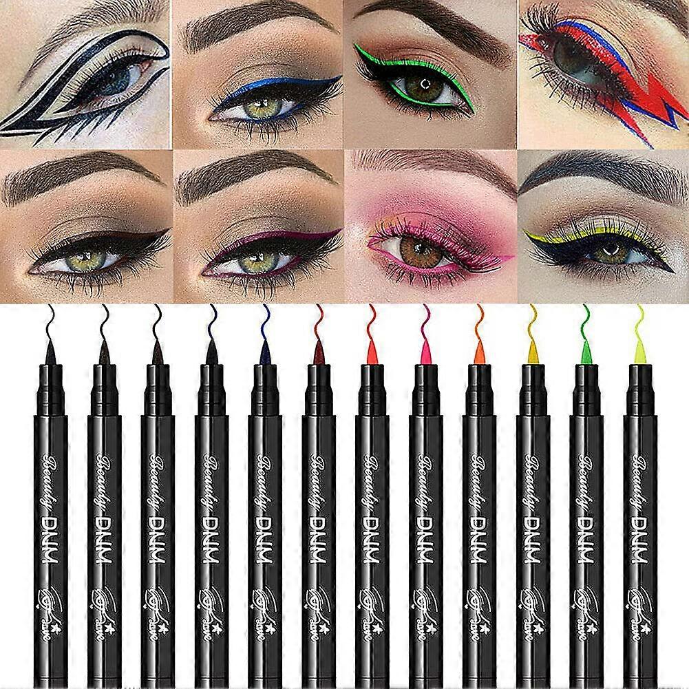 12 Colors Matte Waterproof Liquid Eyeliner Pen Set, SmudgeProof Vivid Precise Applicator