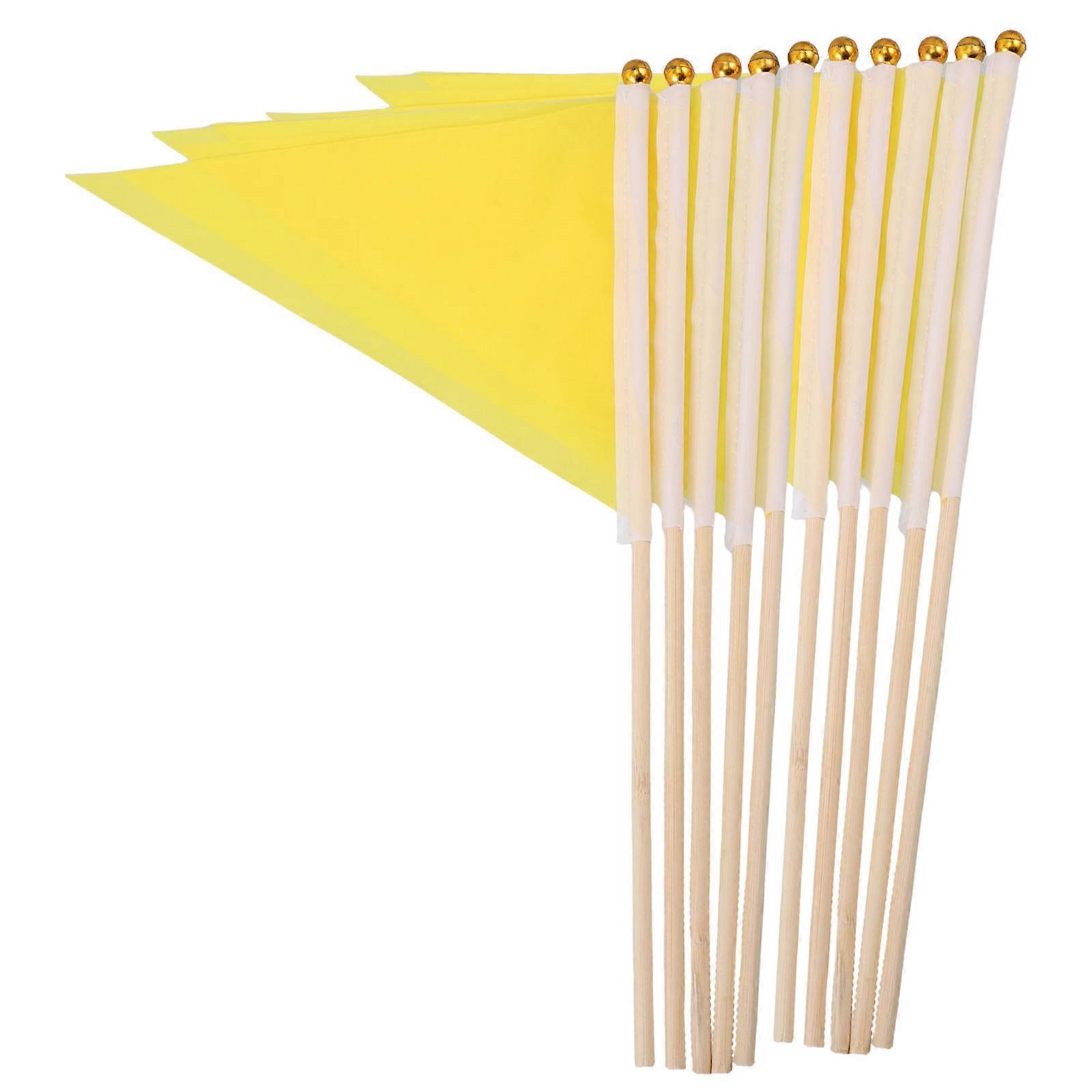 Yellow Triangle Bamboo Flag for Advertising Use 10Pcs Handheld Flags