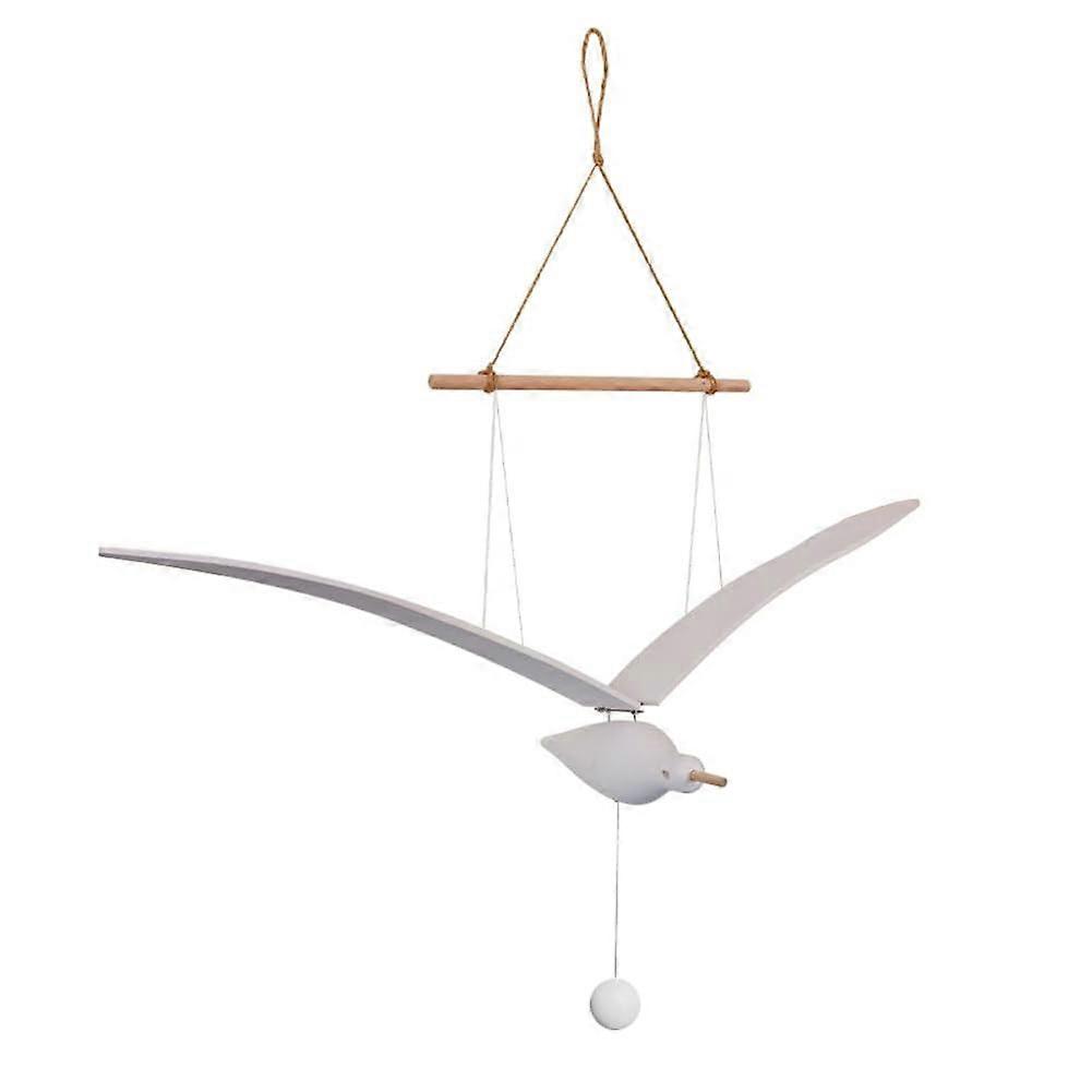 Wooden Seagull Mobile with Dynamic Wing Motion for Nursery and Coastal Hanging Decor White Small