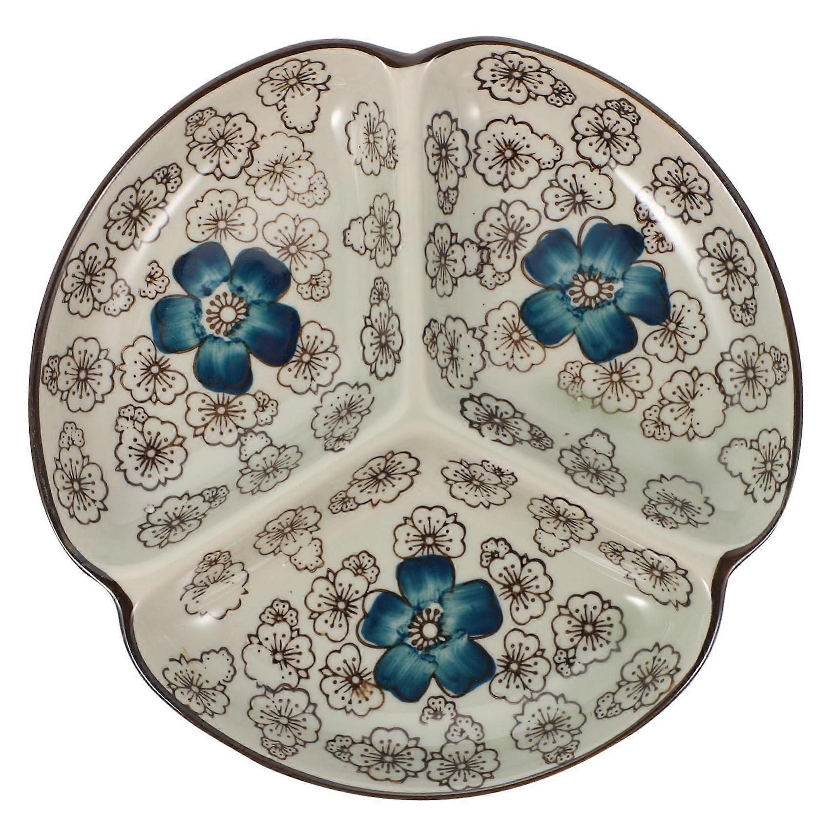 Japanese Ceramic Divided Serving Platter with Lid for Portion Control, Snacks and Fruits