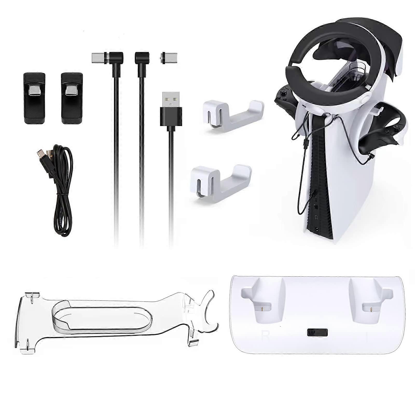 Accessories Kit for PS VR2 with Fast Magnetic Charging Dock, Headset and Controller Stand Organizer