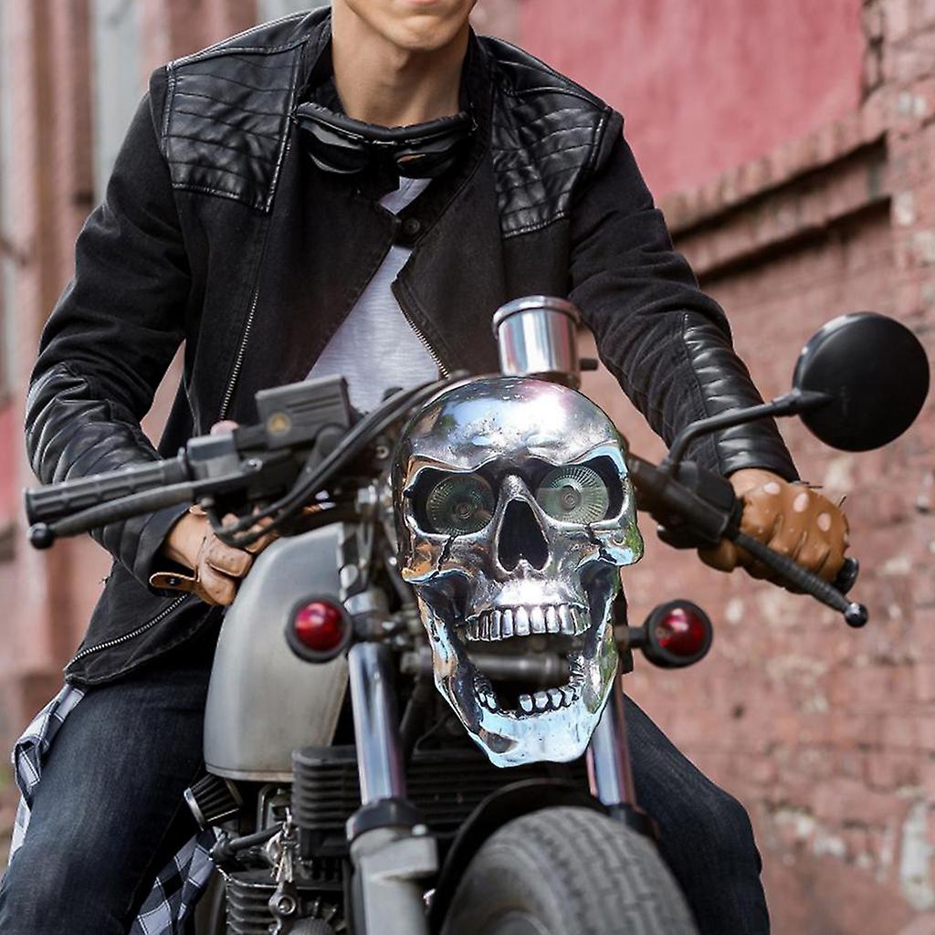 Universal Motorcycle Headlight Indicator Light Retro Skull Shaped LED Spotlight