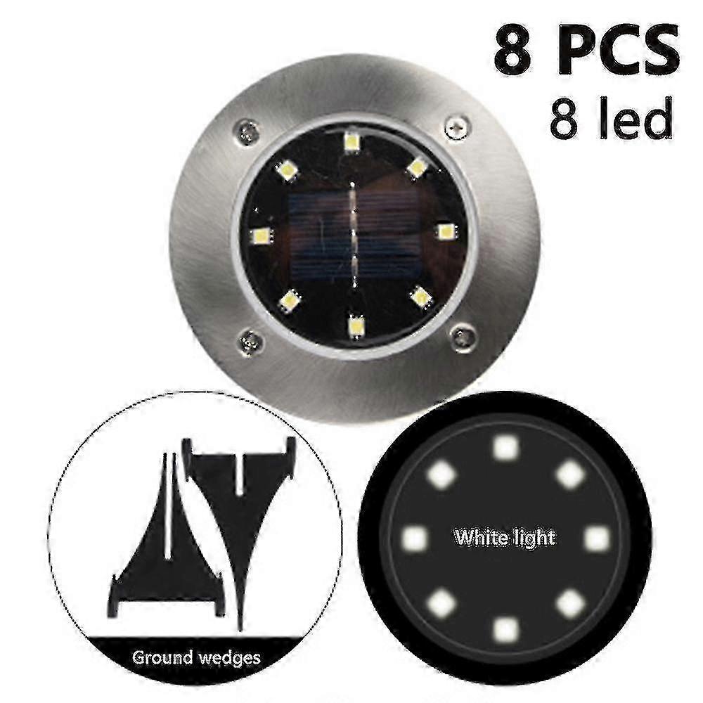 8 Pack Solar Disk Lights 8 Led Solar Ground Lights-white Light