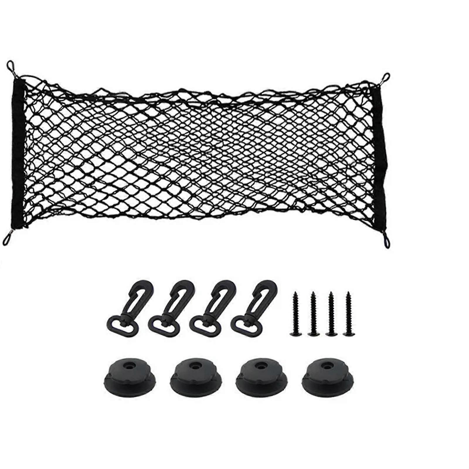 Car Trunk Storage Net Universal Cargo Net Elastic Nylon Organizer with Hooks Large Capacity 90x40cm