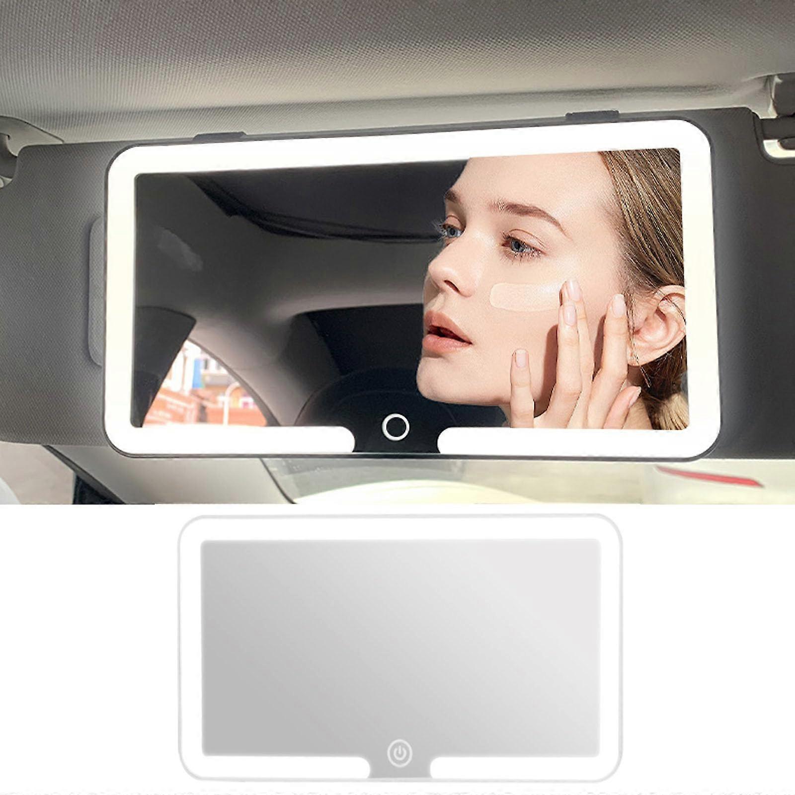 Car Vanity Mirror with Touch Control Lighting, USB Rechargeable Sun Visor Makeup Mirror, 3 Light Modes