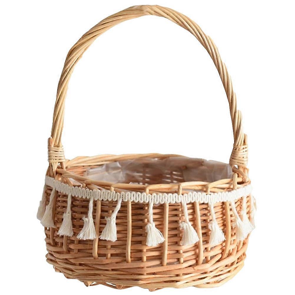 Rustic Round Basket for Wedding Flower Holding Rattan 1Set