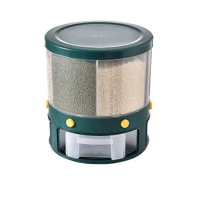 10kg Rotating Rice Dispenser with 6Grid Grain Storage, Moisture Proof Large Capacity Box