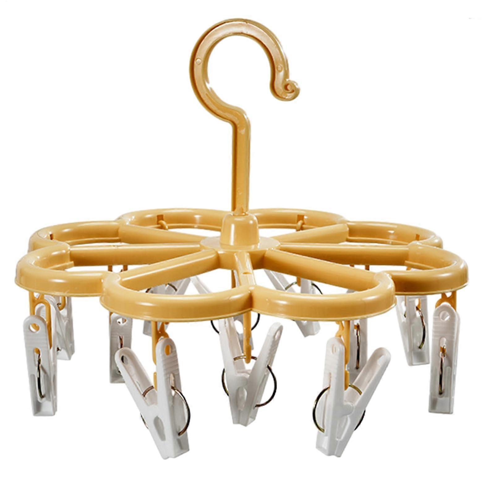 Laundry Drying Rack with 12 Clips, 360 Rotatable Windproof Sock Hanger for Indoor Outdoor Use