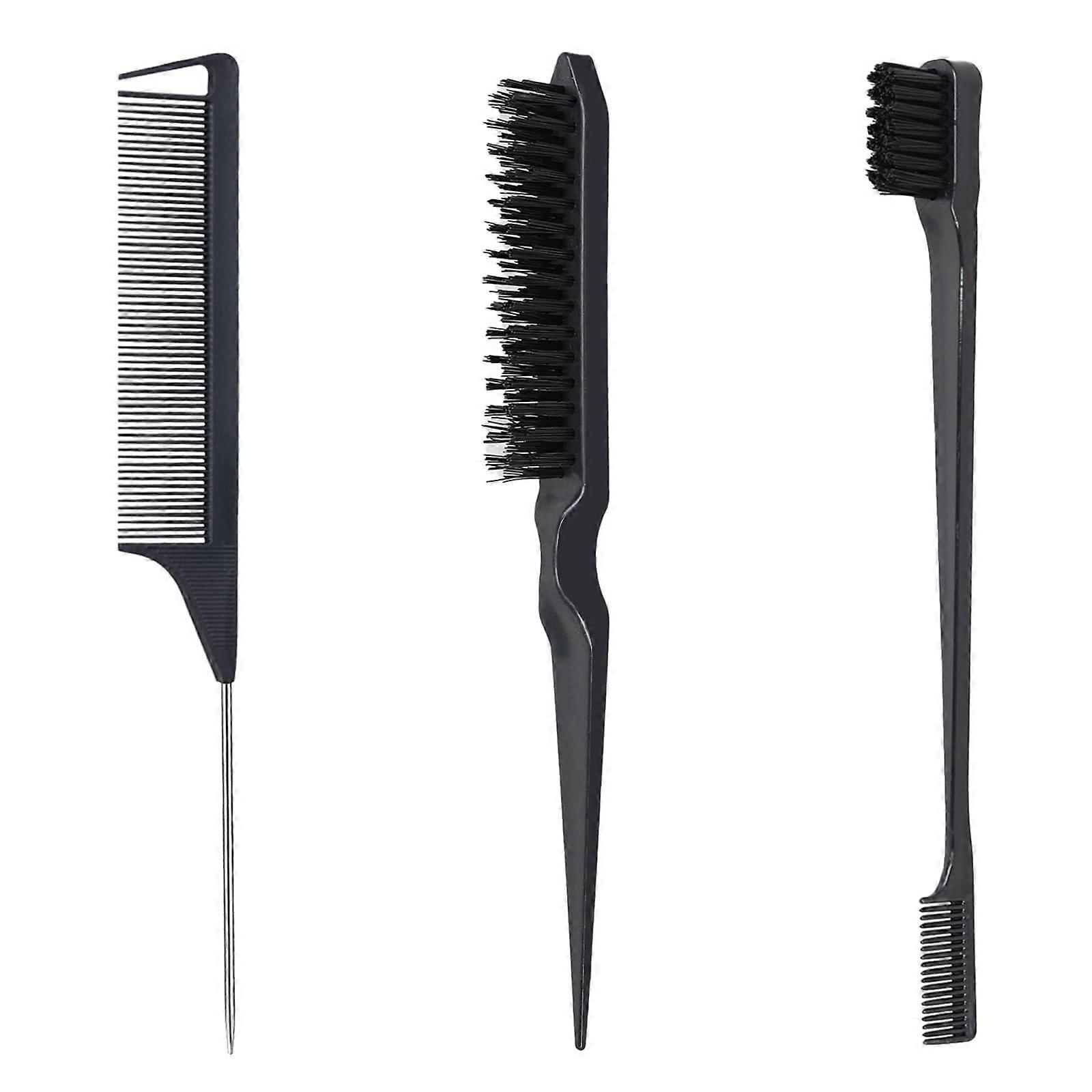 Hair Styling Brush Set 3 Piece Comb Kit for Precise Edge Grooming, Parting and Volume Boosting