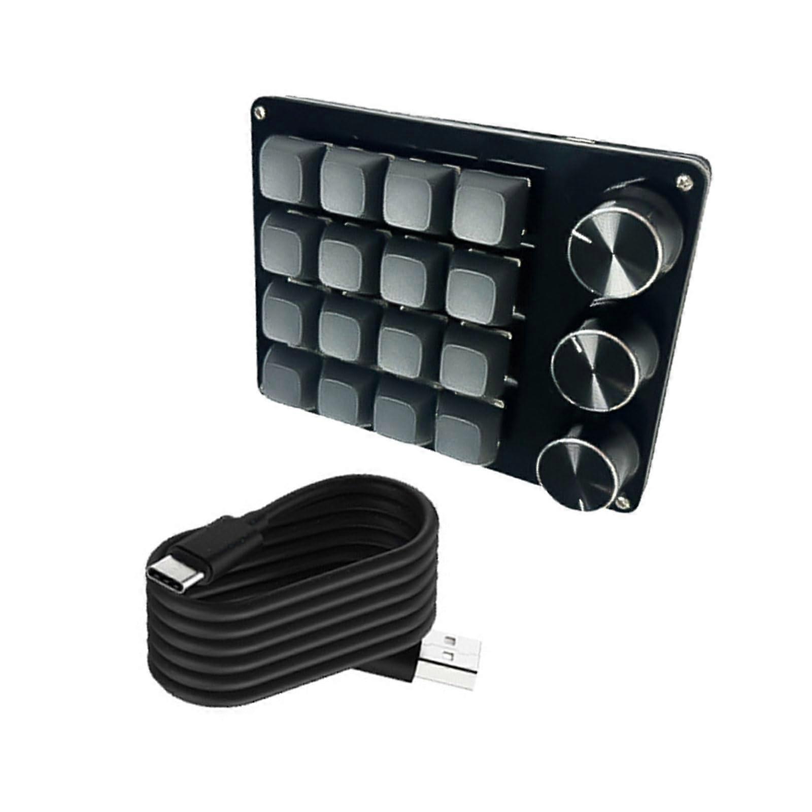 16Key Programmable Gaming Keypad with Triple Control Knobs and Hot Swappable Mechanical Keys Gray