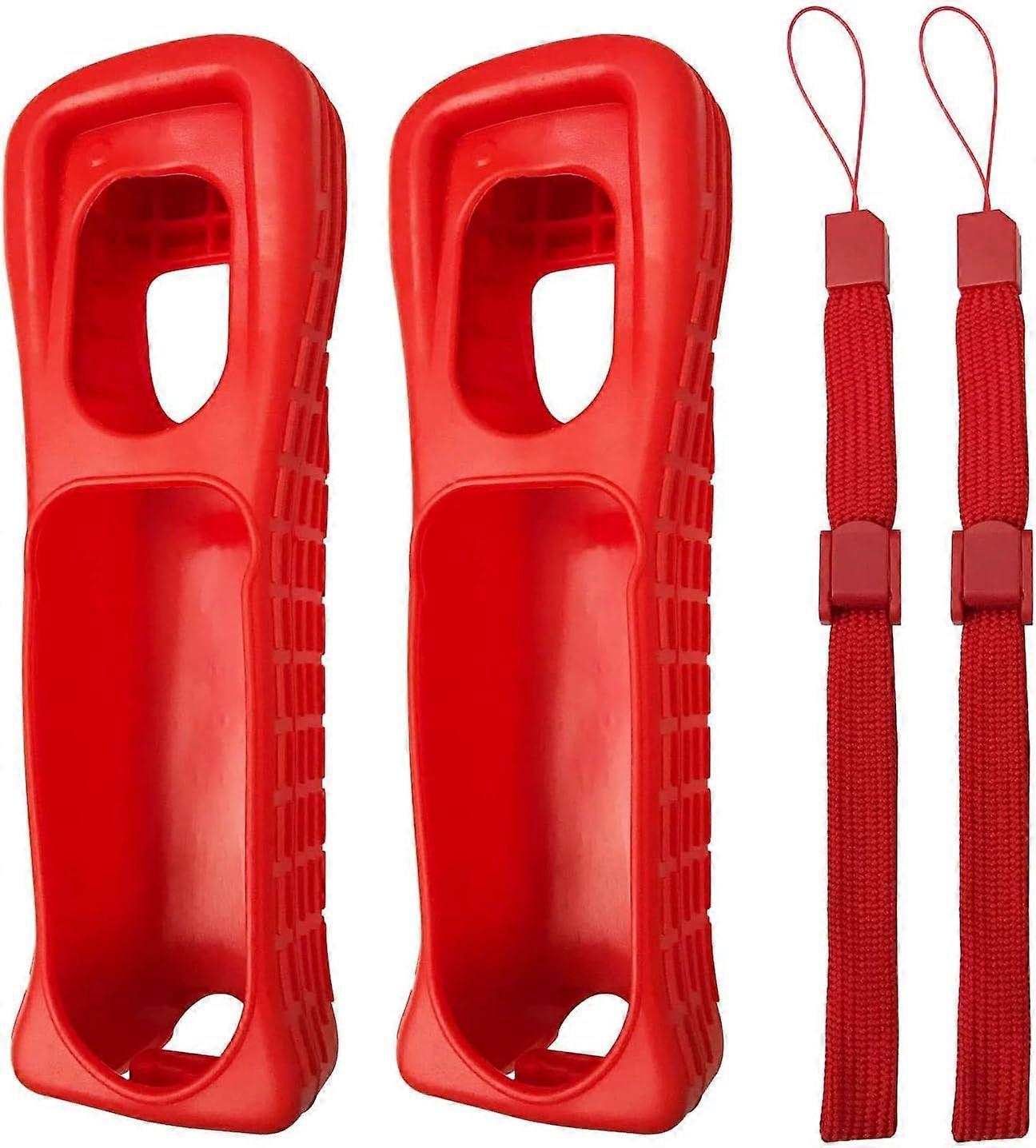 Silicone Case with Strap Red Controller Protective Cover ScratchResistant Dustproof for Wii Remote