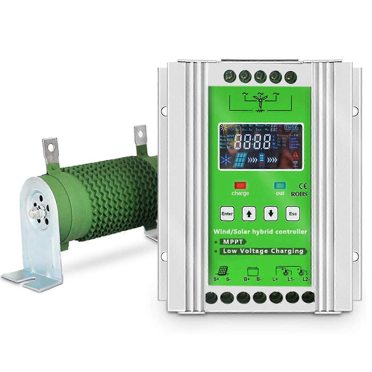 Hybrid Wind Solar MPPT Charge Controller 12V 24V LCD Display Boost Charging Off Grid 1500W