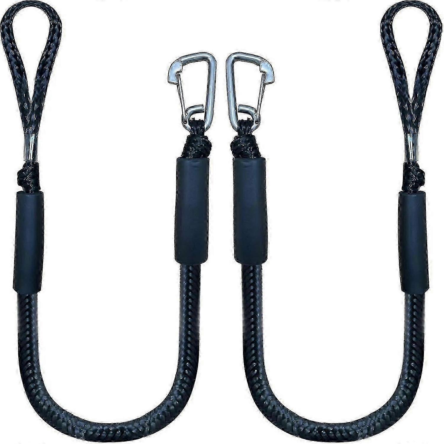 Black Mooring Rope 4ft 2pc Bungee Dock Line with Hook for Boat