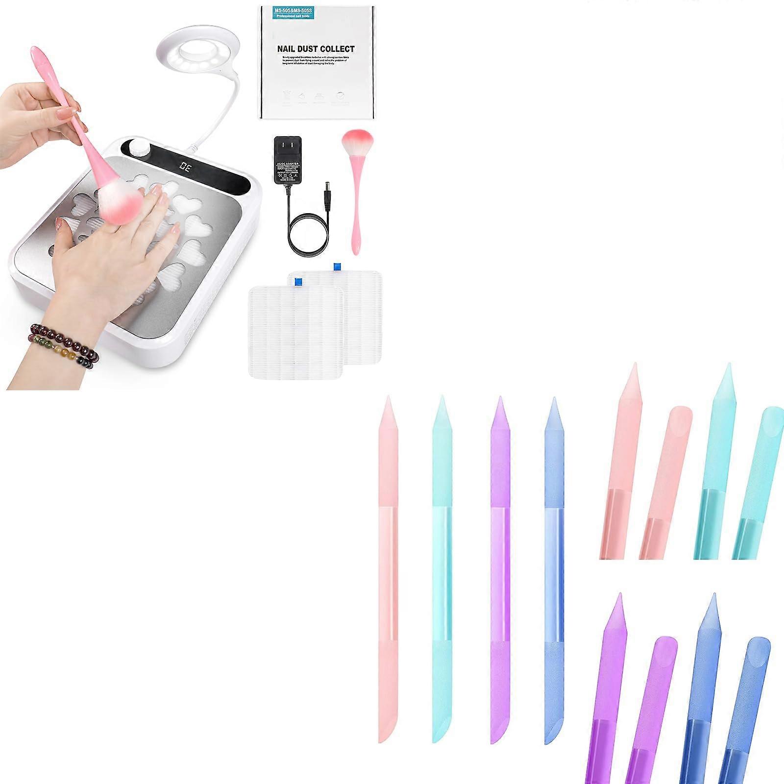 Nail Dust Collector with LED Light, Adjustable 4200RPM Suction, Reusable Filter, Cuticle Tools