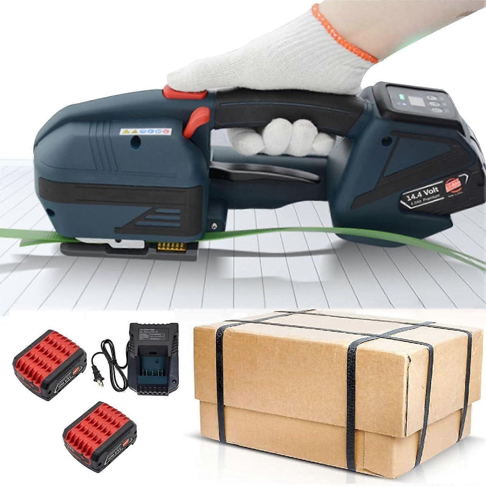 Electric Strapping Machine Battery Powered PET/PP Cordless Tool with 2 Batteries Adjustable Tension