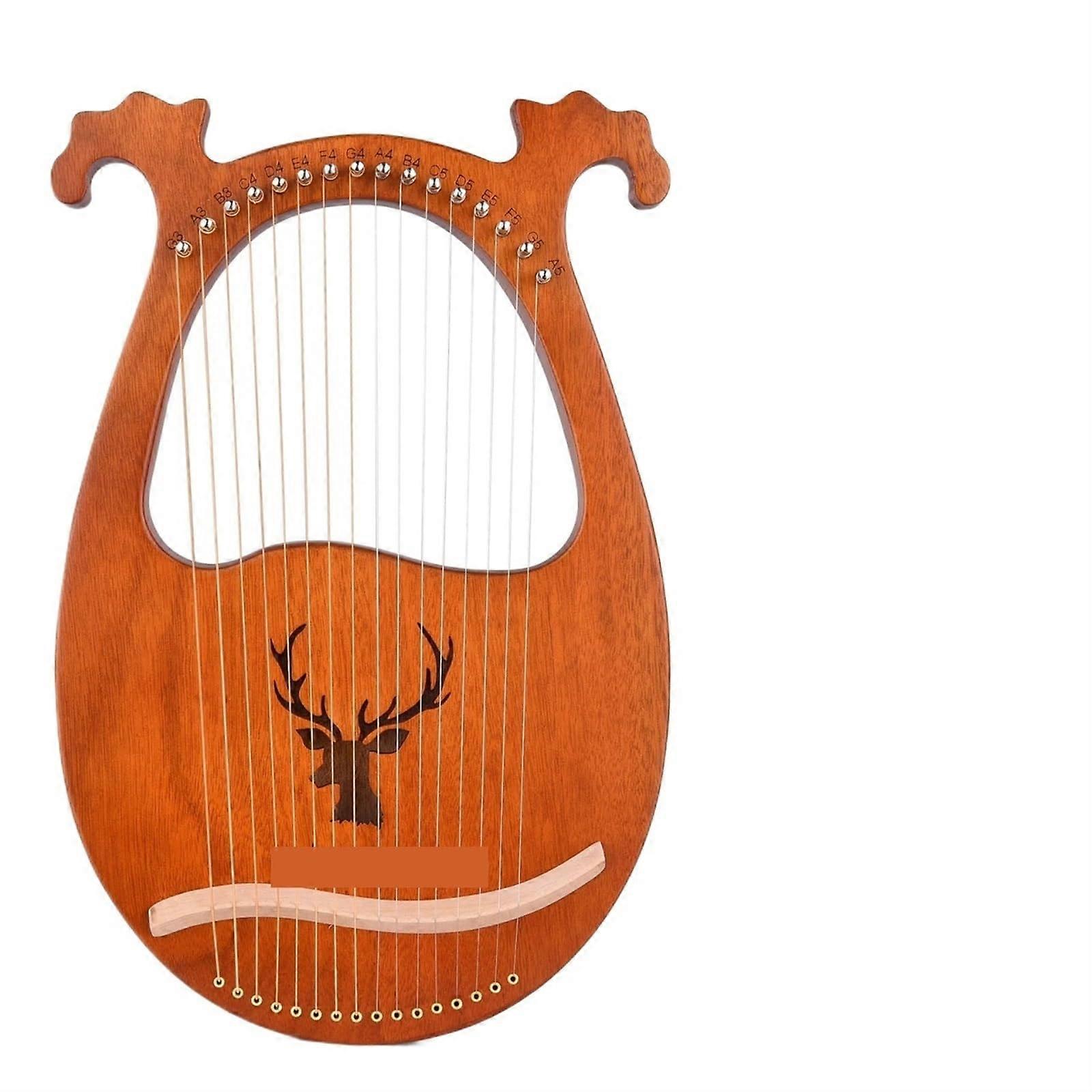 16 String Lyre Harp Solid Wood with Elk Pattern, Clear Tone, Tuning Hammer for Beginners