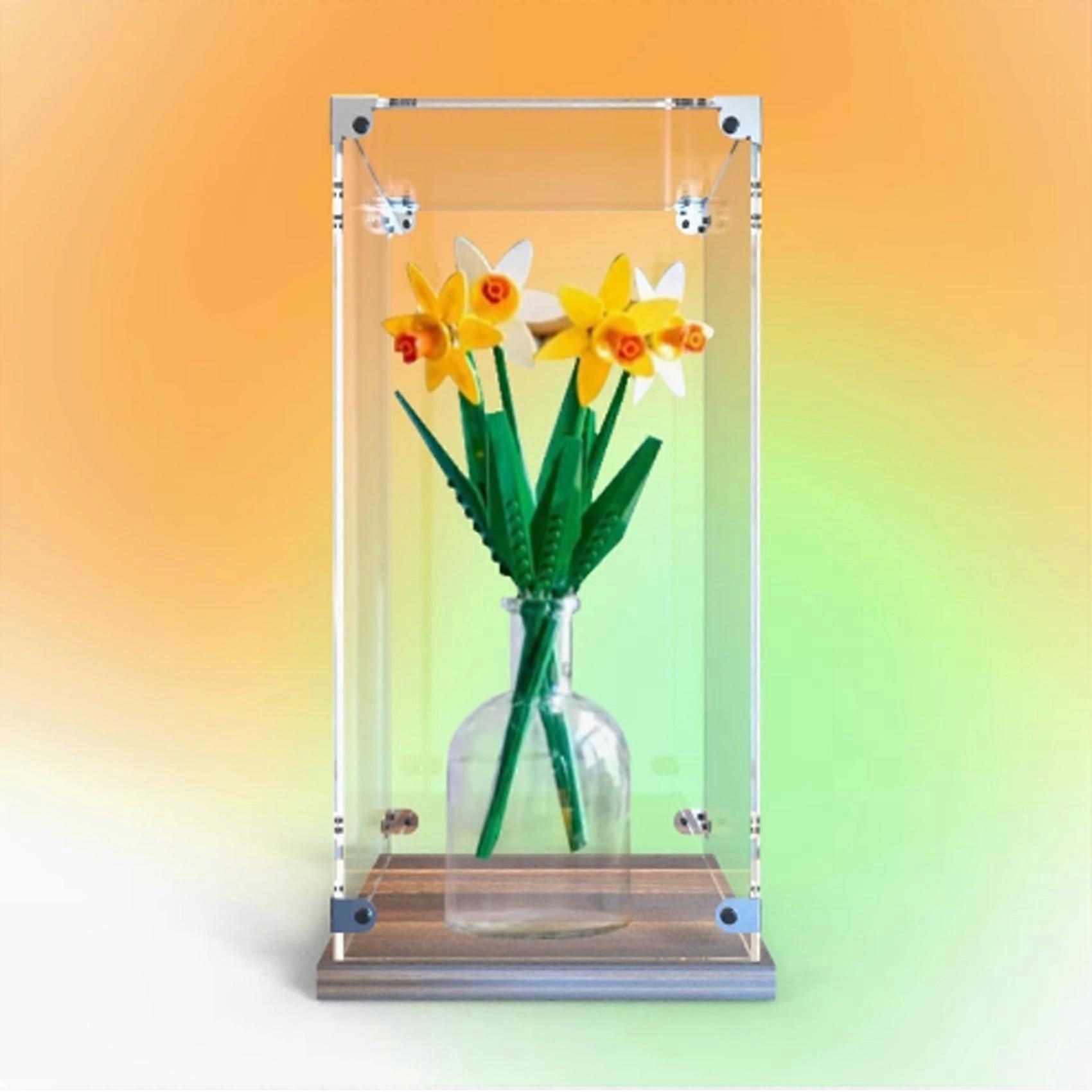 Transparent Acrylic Display Case with Walnut Base for  40646 Plants Model, ScratchResistant
