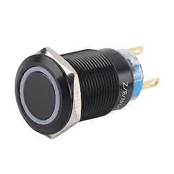19mm 12-24V ON/OFF Black Waterproof Selflocking Latch Push Button Flate Switch Blue LED