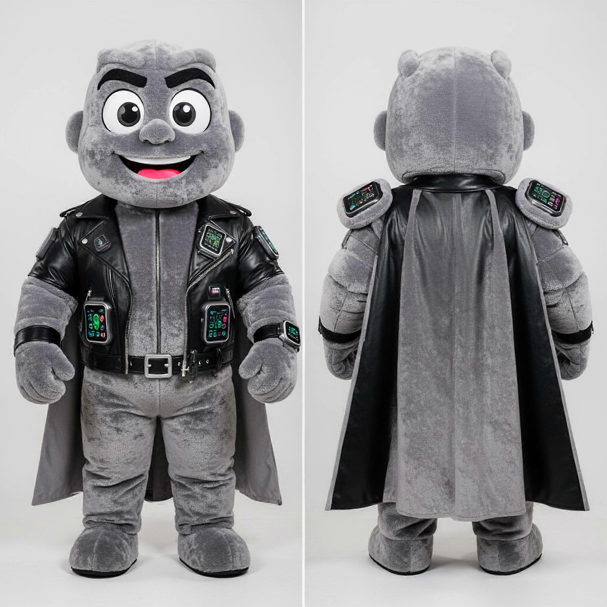MASTICOT Gray Muscular Strongman Mascot
